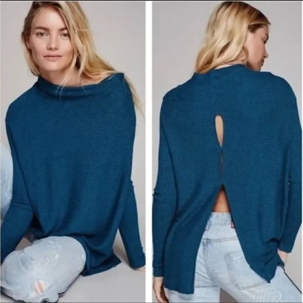 FREE PEOPLE | WE THE FREE Lover Ribbed Thermal Top Teal Cutout Women’s Size XS